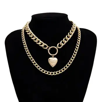 

Women Creative Heart-Shaped Double-Layer Chain Short Necklace Exaggerated openable pendants Double necklace unique jewelry