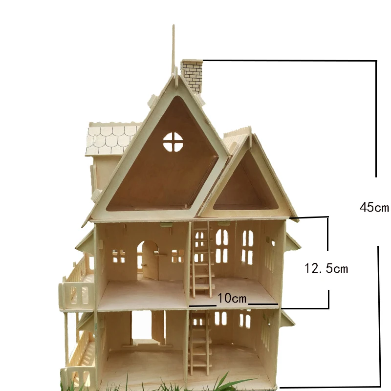 Wood miniature dollhouse DIY doll house assembled Educational pretend play toys Mini 3D Stereo puzzle house for children girls 5