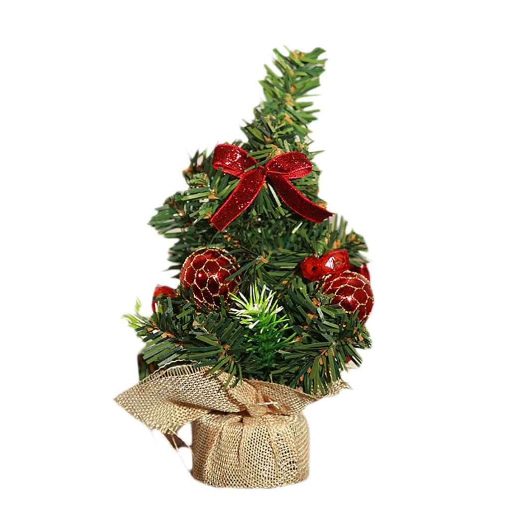Cloth Ribbon Jingle Bell Christmas Pine Tree Desk Small Mini Xmas Craft Decoration Home Office Show Window Ornament Gift - Цвет: NO.1