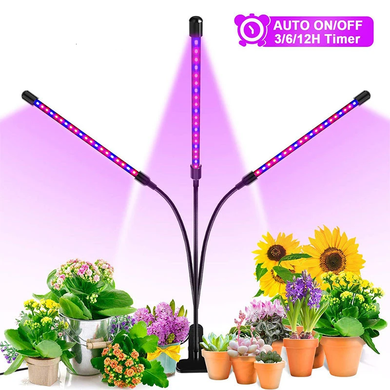Светодиодный светильник для выращивания растений 18 Вт, 27 Вт, 36 Вт, фито-лампа с таймером для 9 растений с регулируемой яркостью, полный спектр, растительный светильник s для комнатных саженцев