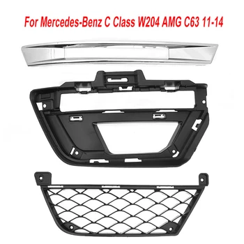 

MagicKit Front Bumper DRL Fog Light Grille w/Chrome Trim For Mercedes-Benz AMG C63 11-14