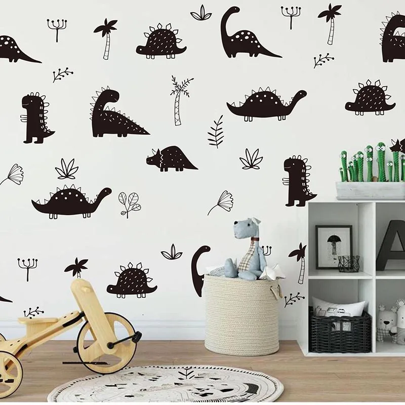 Cartoon Dinosaur Tree Wall Sticker Nursery Kids Room Cute Jurassic Park Dino Forest Wall Decal Bedroom Vinyl Decor (1)