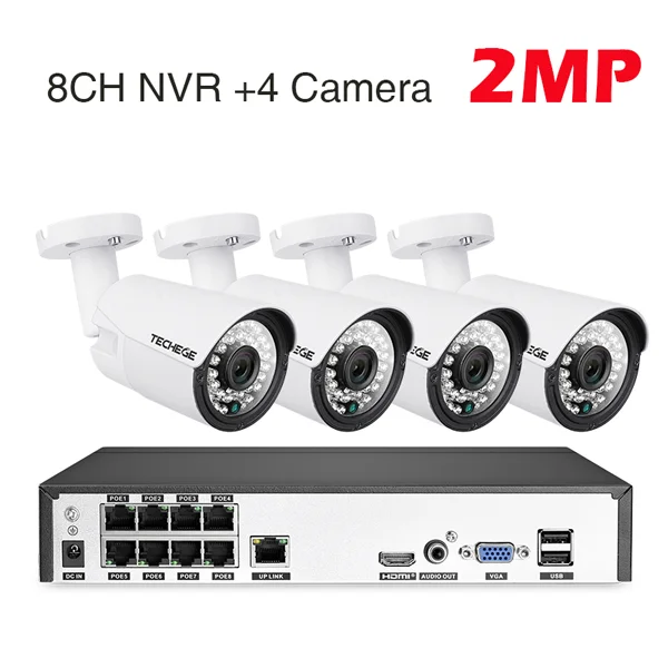 4cameras 2MP Techege H.265 8CH POE Система 4.0MP аудио IP камера металлическая наружная Водонепроницаемая сетевая камера CCTV система безопасности комплект видеонаблюдения - Цвет: 4cameras 2MP