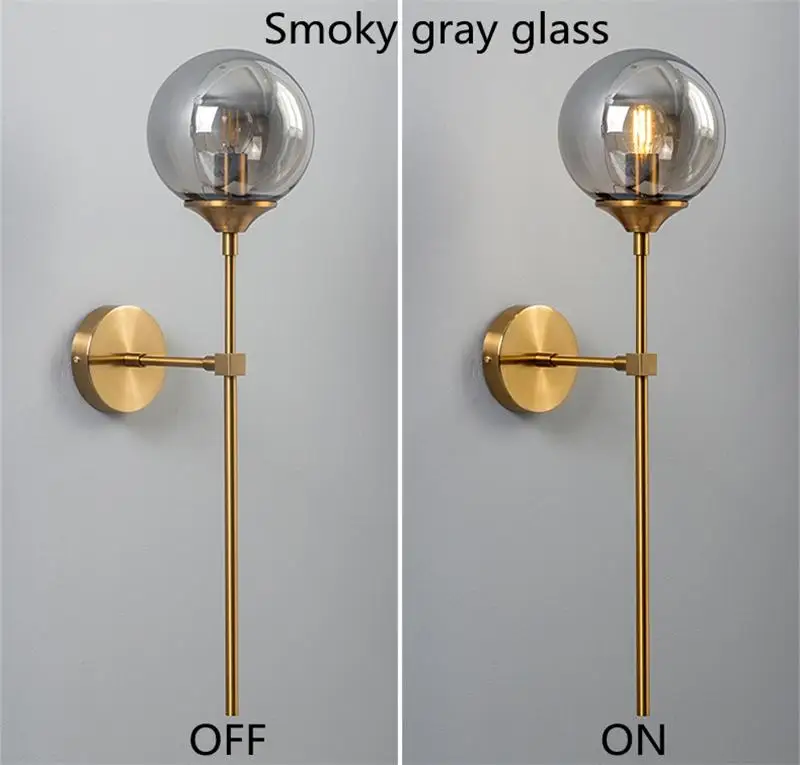 plug in wall lights Amber Smoky Gray Glass Ball Wall Lamp Round Magic Bean Golden Wall Light Kitchen Balcony Aisle Corridor Bedsides Lighting Sconce wall mounted bedside lights