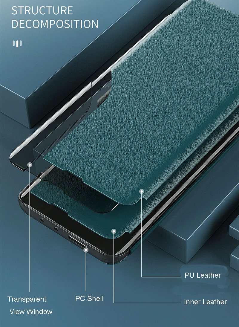 Smart View Window Flip Leather Phone Case for Xiaomi Redmi Note 8 pro 8T Kickstand holder case for redmi 9A 9C XIAOMI 10PRO