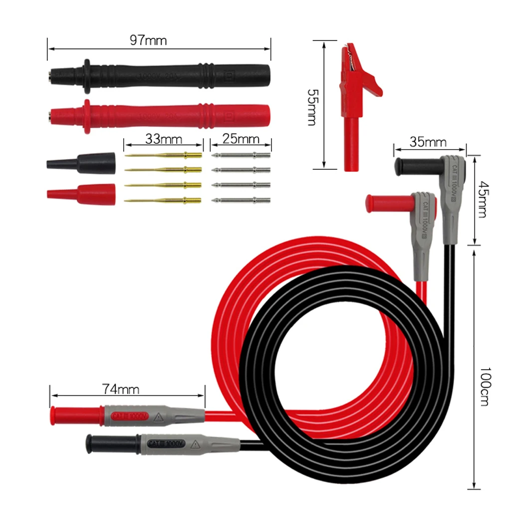 Electrical Multimeter Test Leads Set With Alligator Clips Test Probes Replaceable Probe Tips