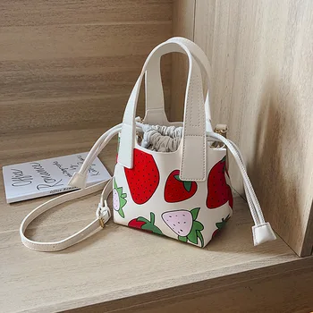 

Lovely PU Leather Bucket Bag For Women Summer New Fresh Printing Fashion Shoulder Handbags Female Travel Cross Body Bag D724