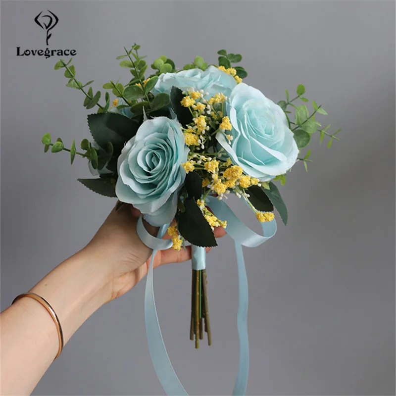 Wedding bouquets artificial rose flowers artificial gypsophila plants bride rose bouquet wedding supplies bridesmaid rose baby's breath bouquet flower arrangement DIY home party prom decor