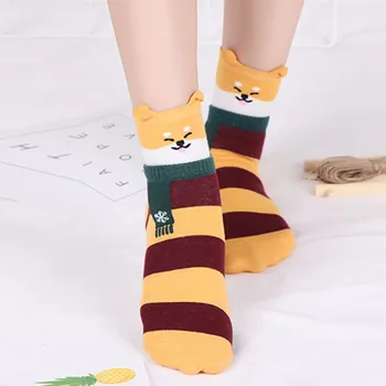 

2020 Women's Cartoon Animal Striped Knitted Floor Socks Thick Warm Socks Art Simple Comfortable Autumn Winter Socks