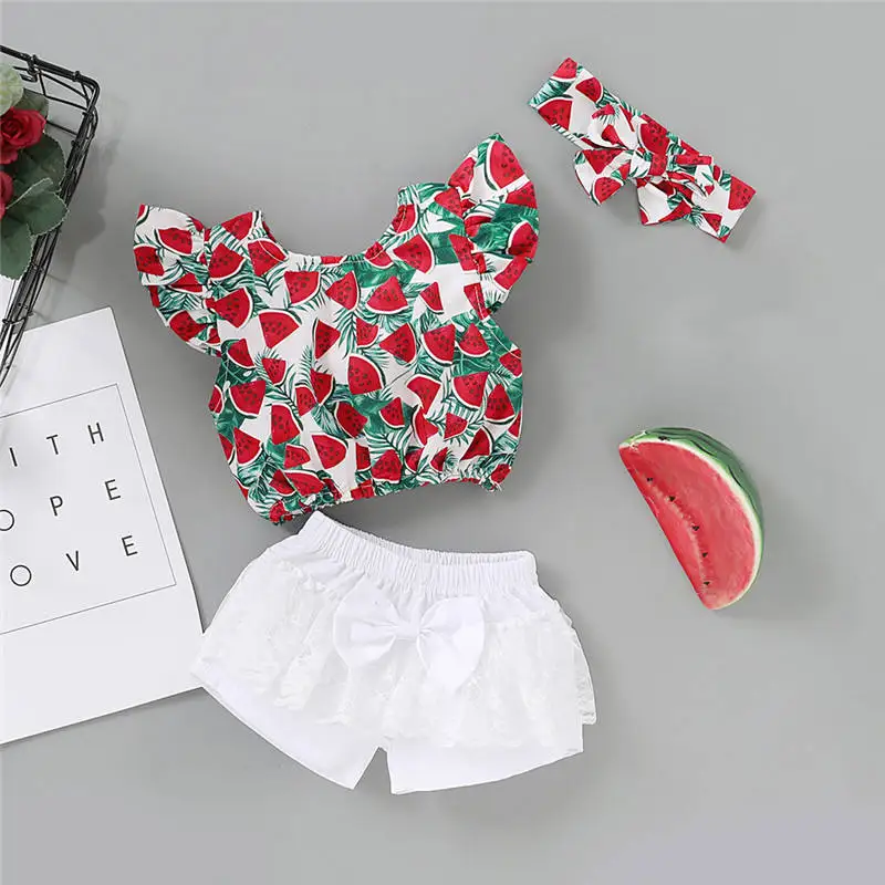 2020 summer new watermelon print baby girl clothes set (7)
