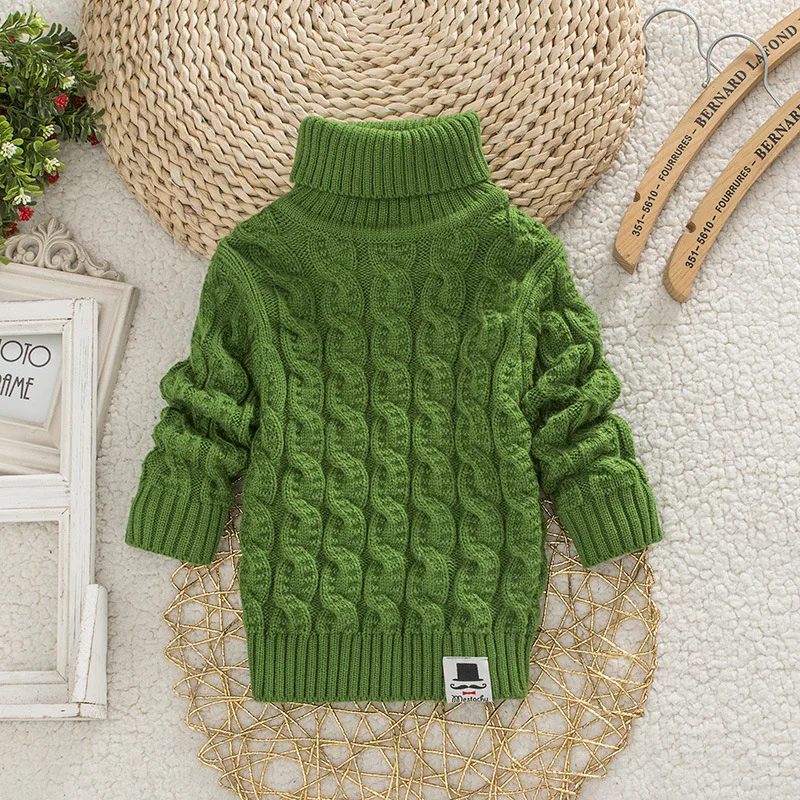 Детский свитер, осень, Новое поступление, корейский стиль, детский Однотонный свитер с высоким воротником, универсальный свитер
