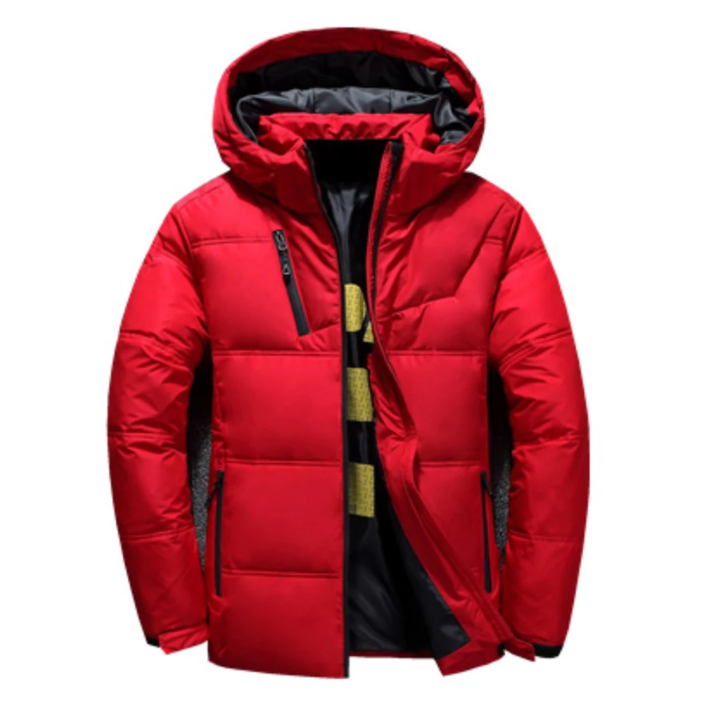 Зимняя мужская куртка, качественное теплое плотное пальто, Зимняя Красная черная парка, Мужская теплая верхняя одежда, модная мужская куртка на утином пуху - Цвет: Red