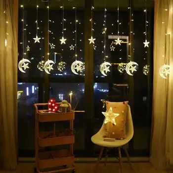 

Curtain Light 4M 8 Pattern 138 LED Four-color Moon Star Curtain Colorful String Lights Holiday Wedding Net Red Curtain Light