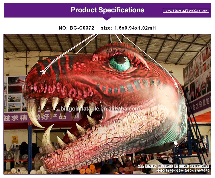 FREE EXPRESS 1.5m length inflatable dinosaur head hanging vivid decoration air filled personalized monster head model