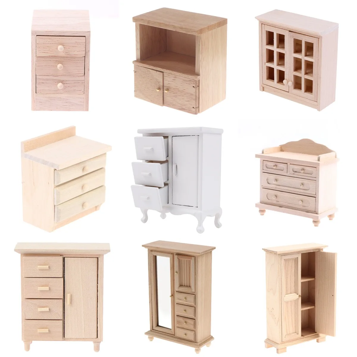 1/12 Dollhouse Miniature Furniture Wood Table Mini Room P0G4 Cabinet L Side K8D7 