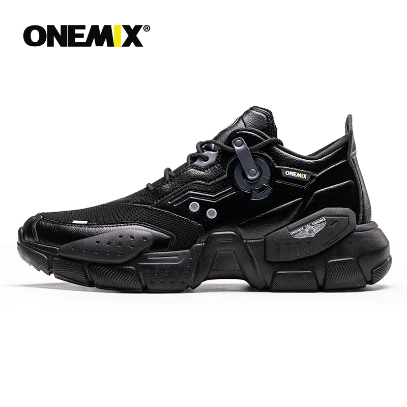 

ONEMIX Unisex Sneakers Big Size 2019 New Technology Style Leather Damping Comfortable Men Sports Running Shoes Tennis Dad Shoes