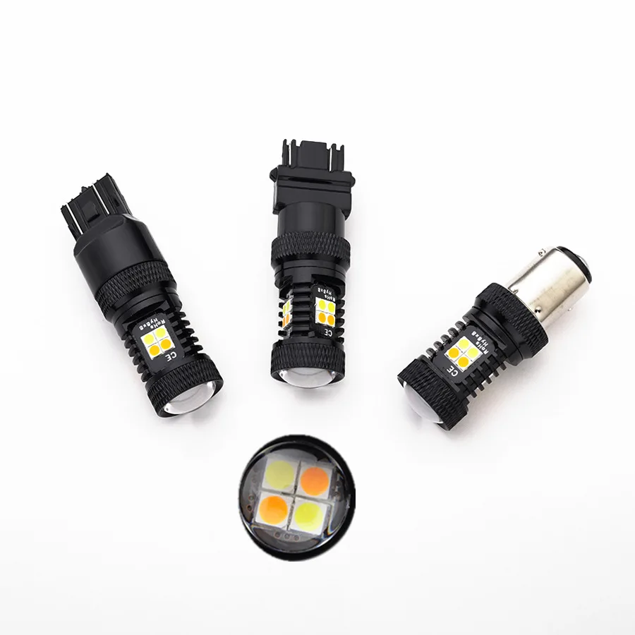 Автомобильный двойной цветной сигнал поворота 1157 3030 16SMD белый и желтый 7443 3157 16 Светодиодный фонарь дневного света