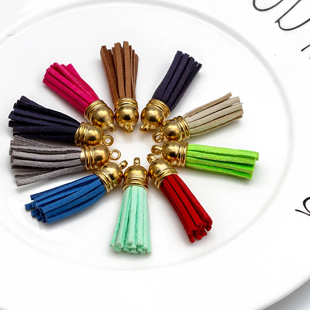 MEIBEADS 10pcs Mixed Color Suede Tassel Keychain Cellphone Straps Jewelry Leather Tassels DIY