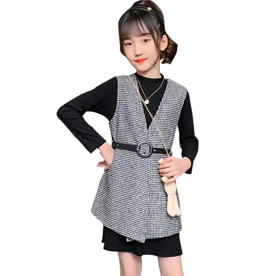 十代の女の子服タータンチェック柄衣装tシャツ ドレス子供服セット秋の冬の子供のジャージ Clothing Sets Aliexpress