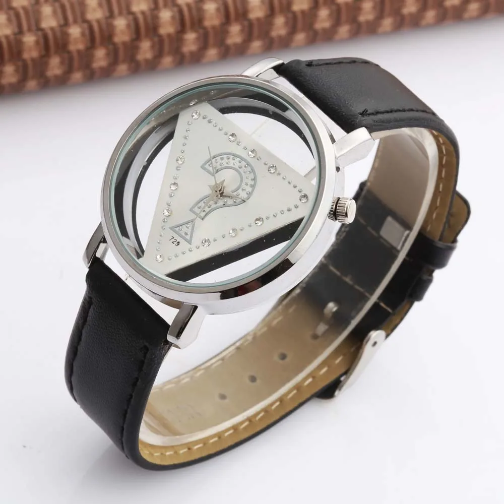 Women Watches Fashion Triangle Transparent Quartz Wristwatches Leather reloj mujer