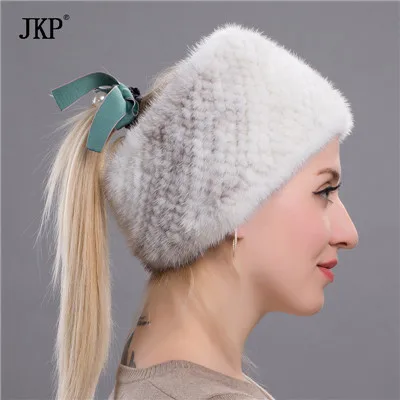 JKP Новые натуральные норковые меховые повязки на голову эластичный шарф настоящий меховой шарф из норки Роскошные модные аксессуары для волос для девочек - Цвет: HW 05P