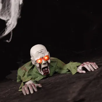 

Halloween haunted house tricky toys Tricky and funny glowing bald head crawling with music voice-activated roaring toy