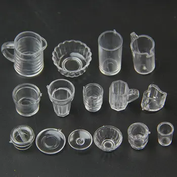 

15PCS/SET Small Miniature Drink Ice Cream Cup Kitchenware Model Kids Transparent Plastic Pretend Play Toys