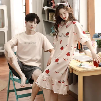 

Couples Pajamas Sets Women Print Soft Cotton Carton Fashion Men Long Sleeve Sleepwear Suit Sexy Spring Home Couple Lounge Gift