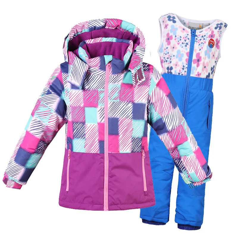 

Detector Boy Girl Ski Suit Waterproof Windproof Hooded Jacket and Pant Thermal Little Kid Ski snowboard Bid Children Clothing