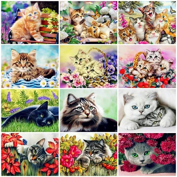 

HUACAN Oil Painting By Numbers Animal HandPainted Cat DIY Picture Art Kits Drawing Canvas Gift Home Decoration