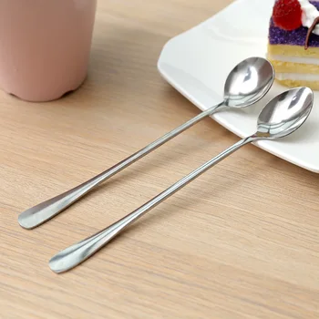 

HOT Colorful Round Head Long Handle Spoon Long Handle Spoons Ice Cream Flatware Coffee Drinking Teaspoons Kitchen Gadget Tools