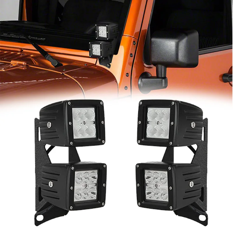 

For 07-18 Jeep Wrangler JK Windshield Hinge Lower Corner A Pillar Mounting Bracket With 4pcs 3 Inch 18W Pods LED Work Light