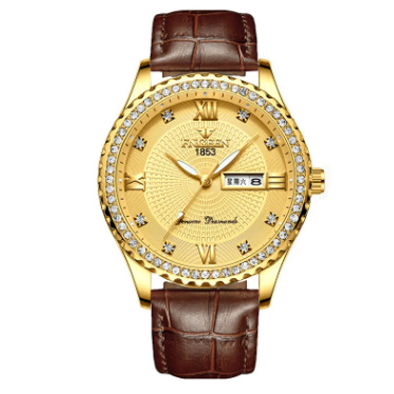 Men's Tuhao Gold Waterproof Luminous Super Bo Calendar Large Dial Non Mechanical Fashion Business Fshion Steel Band Watch