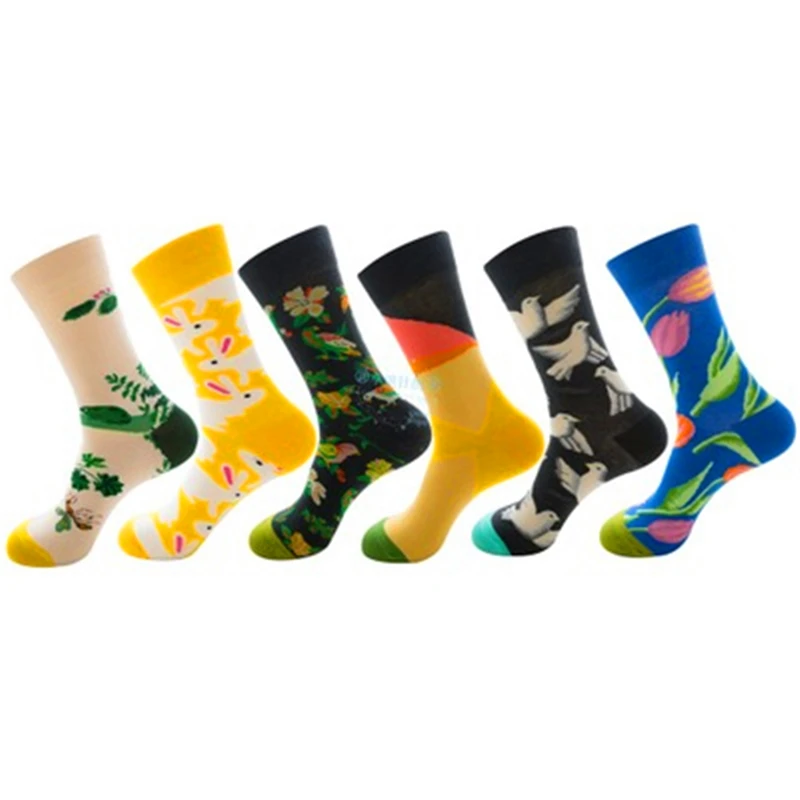 Голубь тюльпан цветок и птица кролик лягушка натуральная серия хлопковые носки