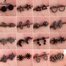 Shuangshuo, милые маленькие серьги, маленькие серьги, мини серьги-гвоздики для женщин, девочек, детей, луна, звезда, жизнь, дерево, животные, геометрические серьги