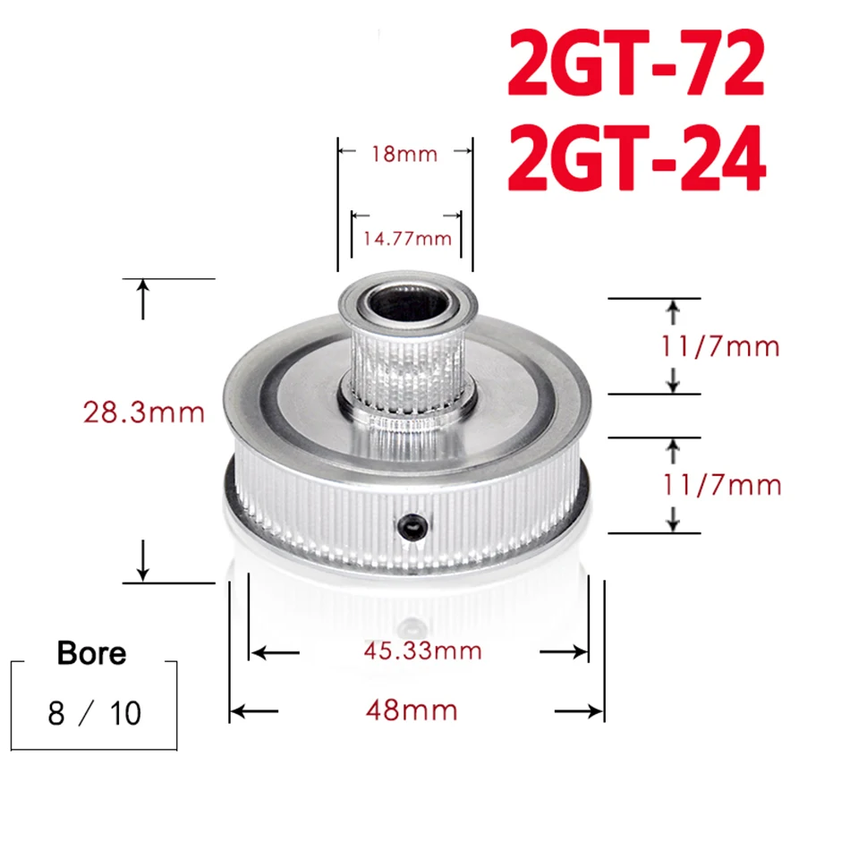 1 шт. 2GT 72/24 прямозубая шестерня с двумя круглыми головками синхронная Шестерня для 3D-принтеров ширина деталей 7 мм 11 мм диаметр 8 мм 10 мм