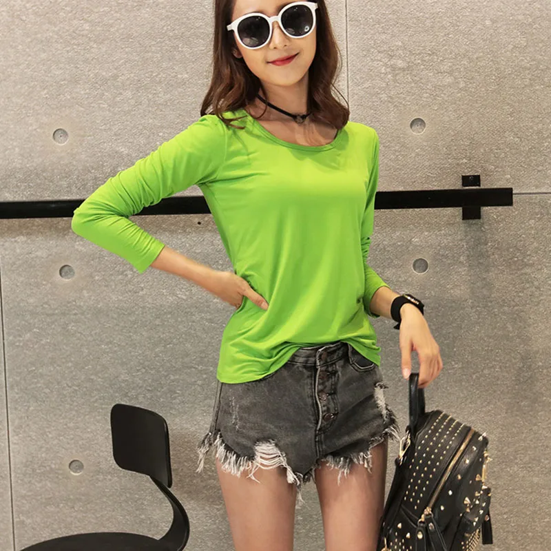 New Autumn Winter Women Tops Tees T-shirts Long Sleeve Casual Tunic Basic Shirt Tops Thin Style Solid Bottoming Shirt