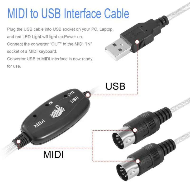 MIDI-USB кабель питание от USB электронная клавиатура музыкальный адаптер Шнур-переходник Plug-and-play