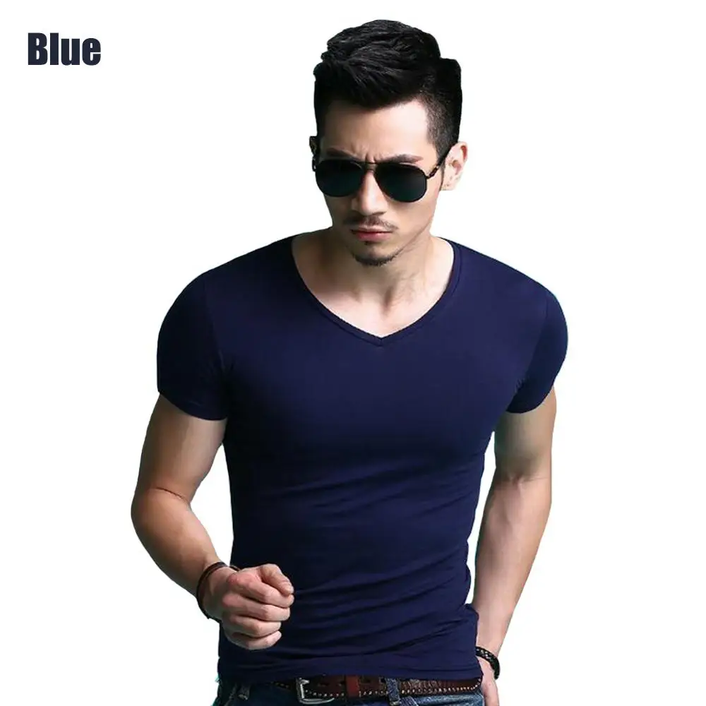 navy blue Мужские летние модные облегающие футболки, мужские повседневные футболки с коротким рукавом для фитнеса, хип-хоп футболки размера плюс M-5XL - Цвет: navy blue