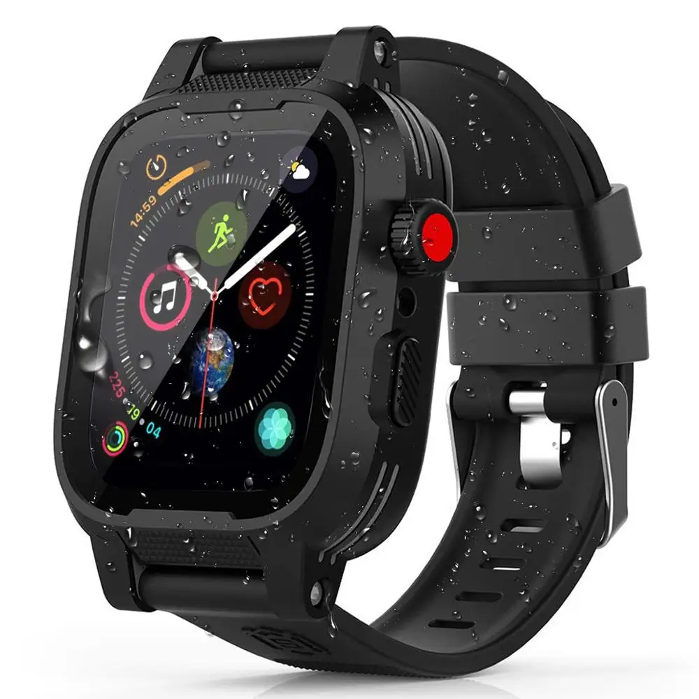Черный силиконовый водонепроницаемый чехол для спортивных часов для Apple Watch Band 44 мм красный дышащий браслет ремешок для iWatch 4 Водонепроницаемый Чехол - Цвет: Black