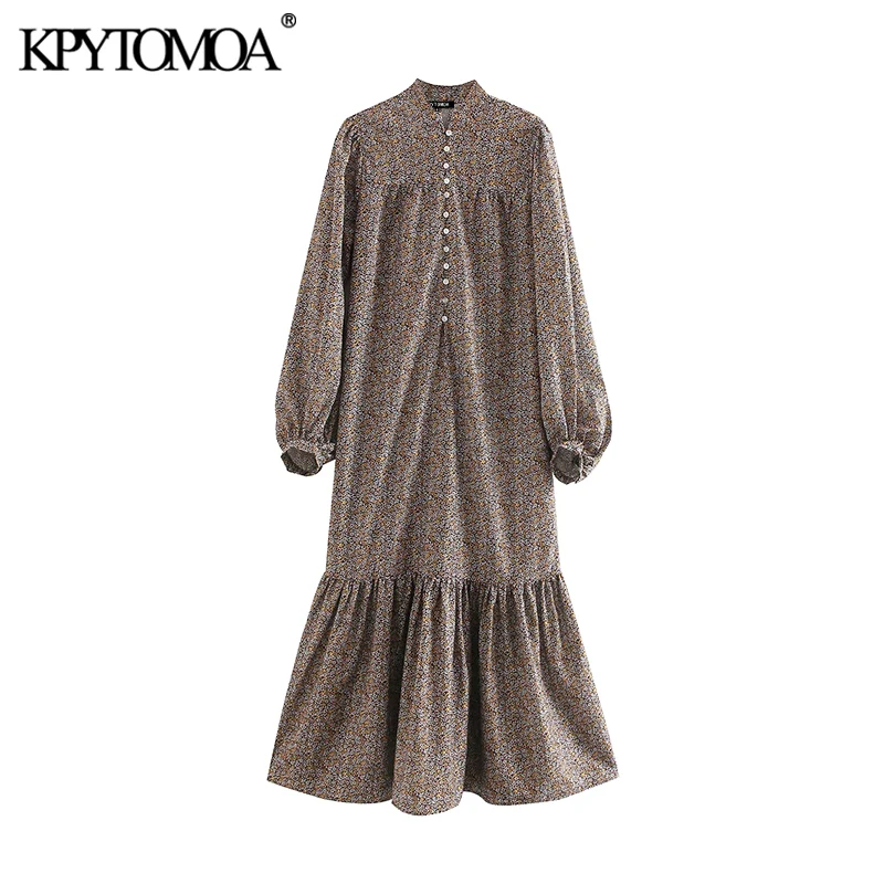 KPYTOMOA Women 2020 Elegant Fashion Floral Print Ruffled Midi Dress Vintage O Neck Long Sleeve Female Dresses Vestidos Mujer KPYTOMOA Women 2020 Elegant Fashion Floral Print Ruffled Midi Dress Vintage O Neck Long Sleeve Female Dresses Vestidos Mujer