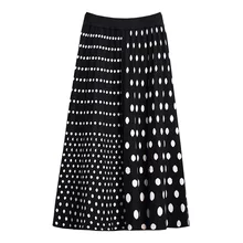 Новая весенняя Осенняя Женская трикотажная юбка в горошек с завышенной талией, винтажная плиссированная юбка средней длины yy26