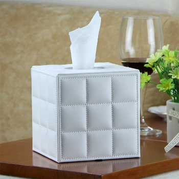 

Pu Leather Tissue Box Holder, Square Napkin Holder Pumping Paper Case Dispenser,