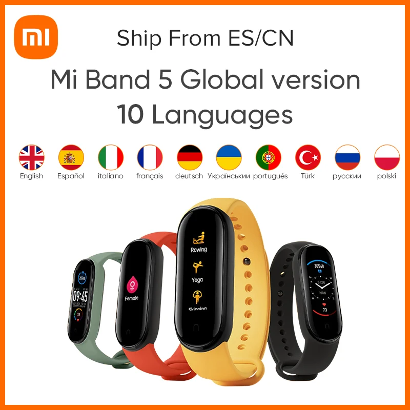 Original Xiaomi Mi Band 5 Global Version 9 Languages Smart Miband  Screen Bracelet Heart Rate Fitness Sport  Bluetooth Wristband