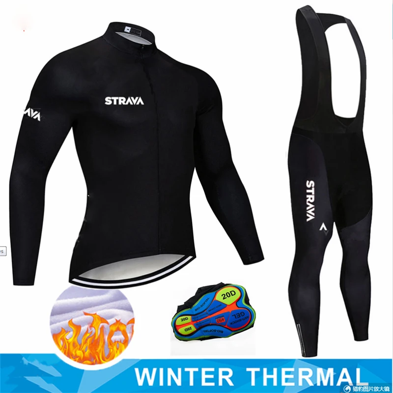 

2021 New Winter Thermal Fleece Set Cycling Clothes Men's Jersey Suit Sport Riding Bike MTB Clothing Bib Pants Warm Sets