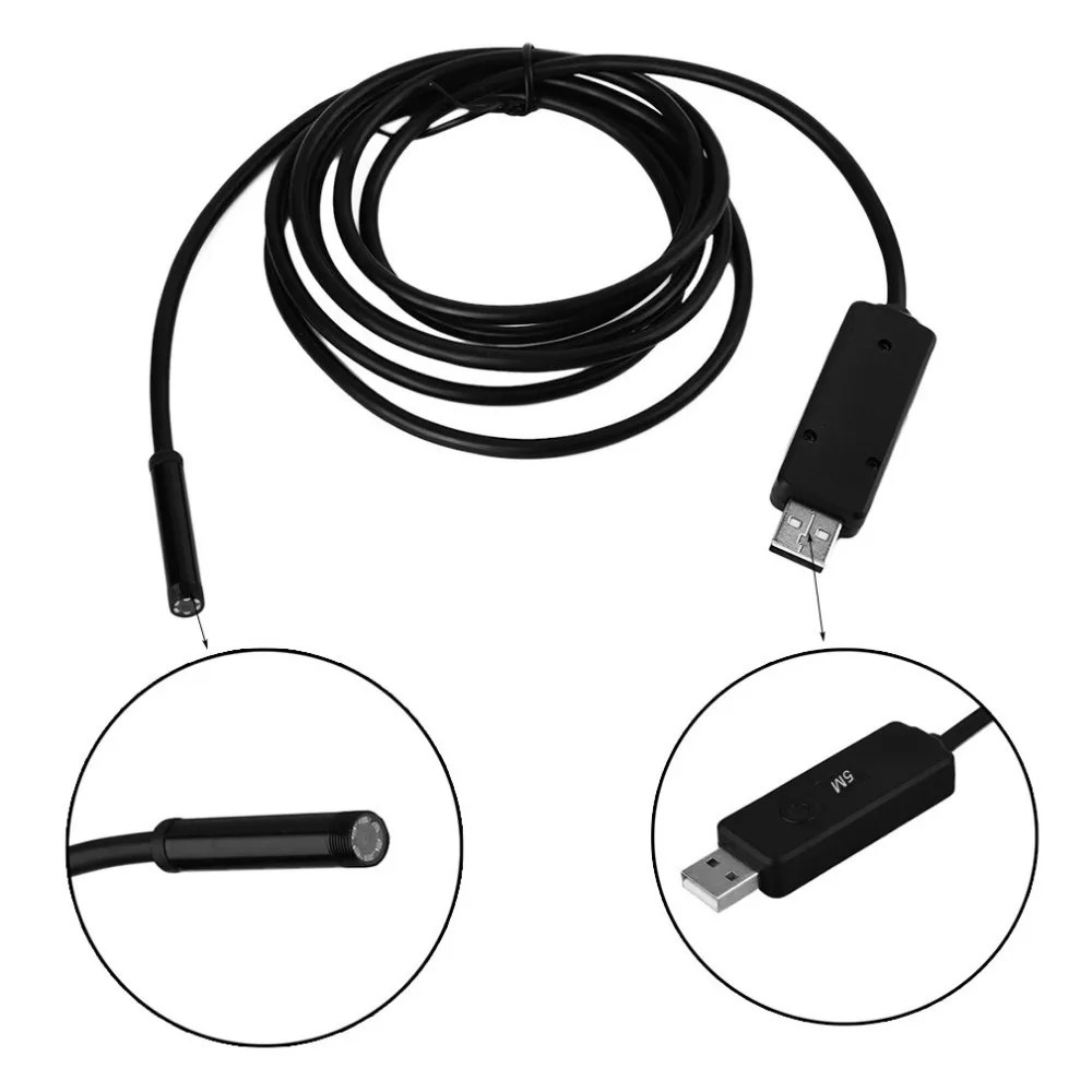 

7mm Lens 5M USB Endoscope Waterproof 6 LED Borescope Tube Inspection Video Photo Capture Mini Camera with Driver CD Black New