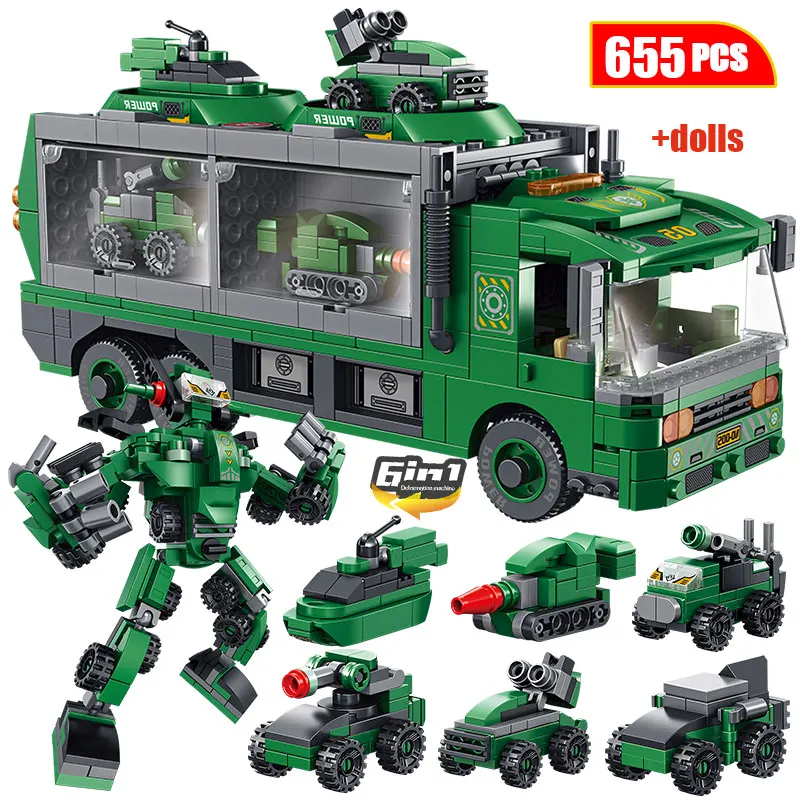 City Technic Fire Trucks Deformed Robot Building Blocks Police Construction Vehicle WW2 Car Bricks Toys For Boys | Игрушки и хобби