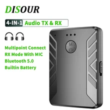 4 IN 1 Multipoint Bluetooth 5 0 Audio Transmitter Receiver For TV PC Connect 2 Headphones 3 5mm Stereo Wireless Adapter With MIC