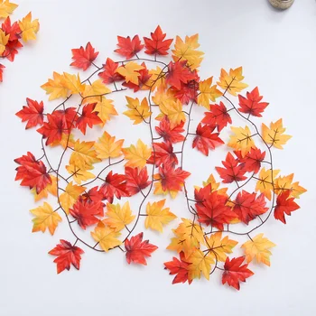 

6pcs Artificial Maple Leaf Cane Imitation Rattan Home Door Wall Ceiling Decoration for Halloween Autumn (Red and Yellow)