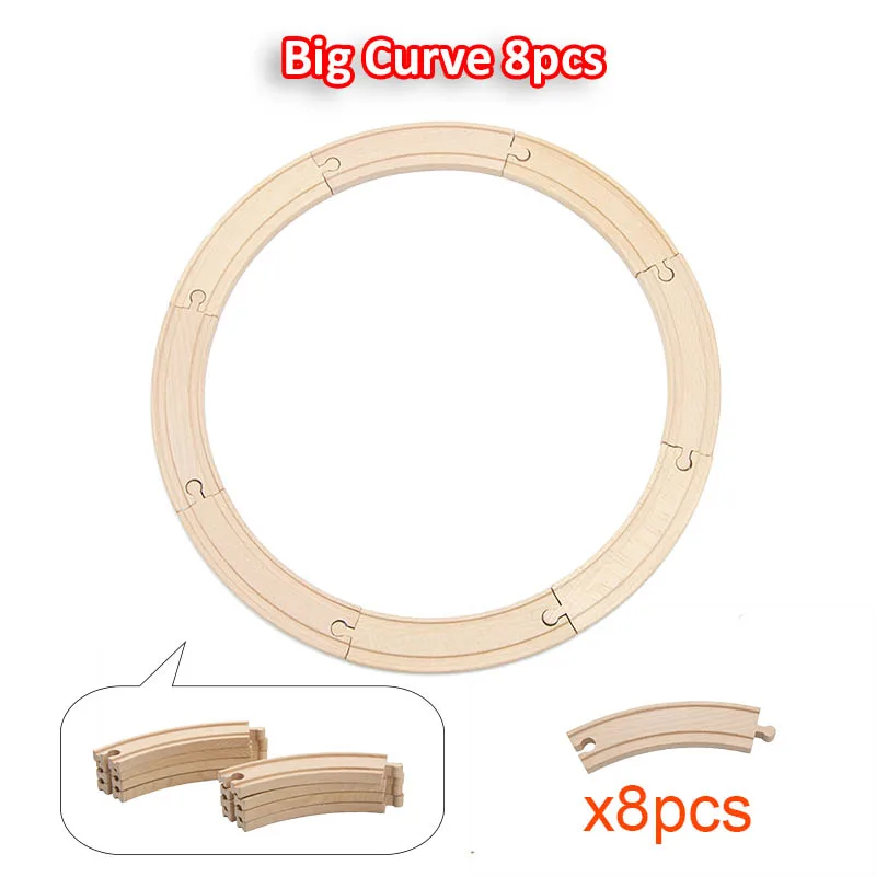 big curve 8pcs Бука деревянные треки поезд набор игрушка игрушечный поезд s железнодорожная дорожка совместима для всех общая дорожка деревянная игрушка паровоз - Цвет: big curve 8pcs